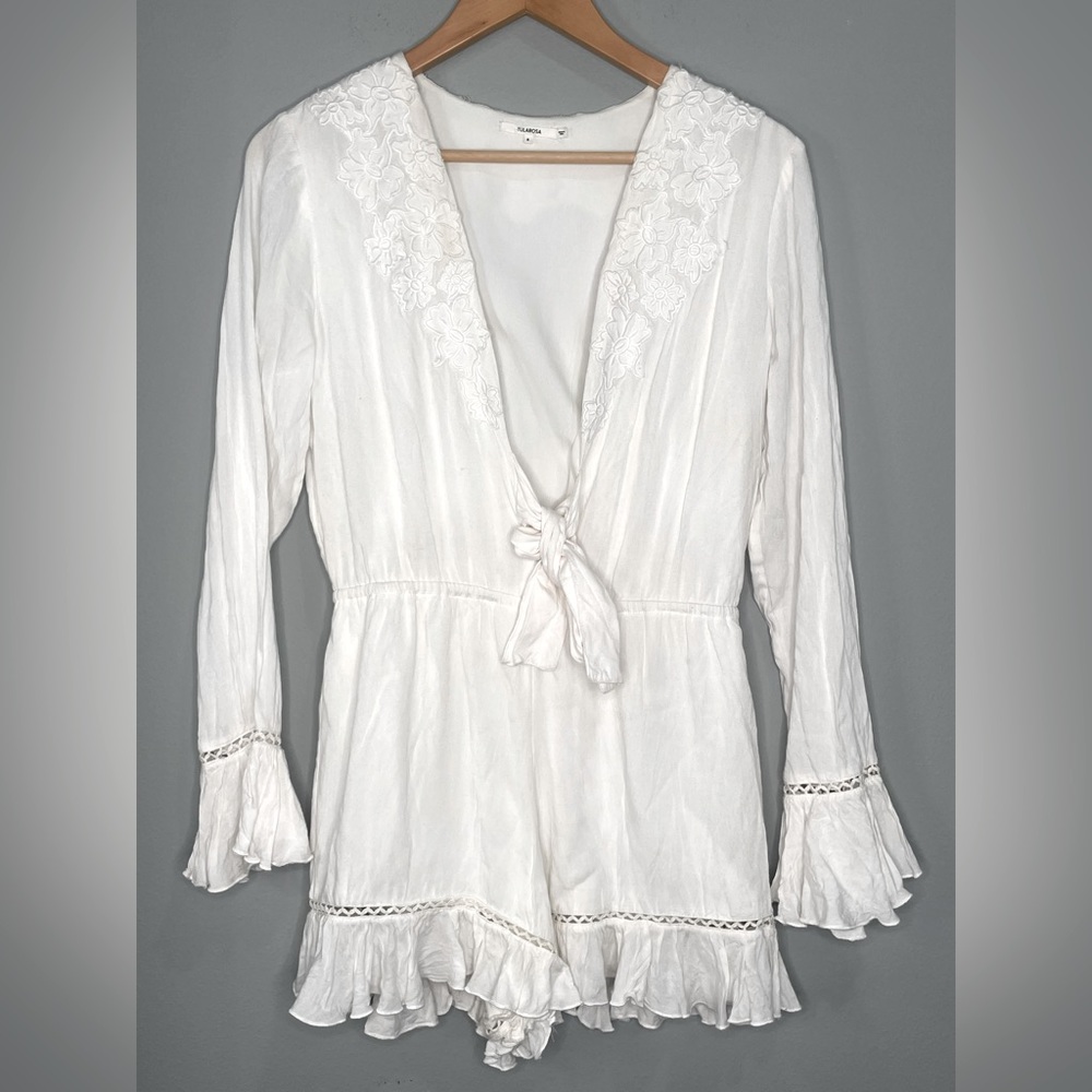 Revolve Tularosa White Embroidered Barlow Romper (S)